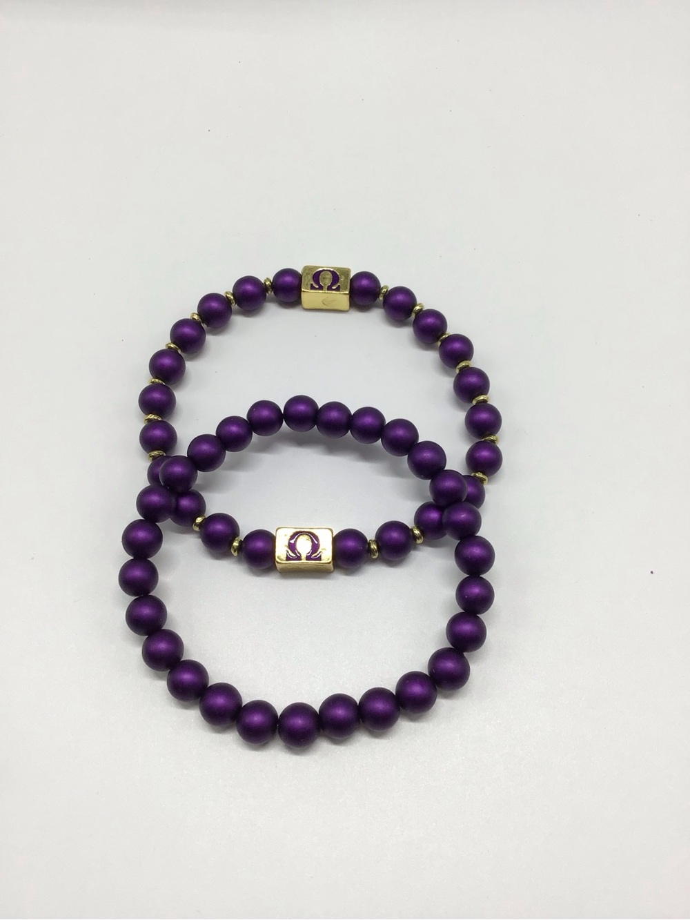 Omega Psi Phi Purple Beaded Stretch Bracelet Set